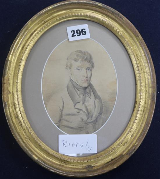 John Graham, watercolour, Self portrait, inscribed verso (in a modern hand), dated 1810, framed to the oval